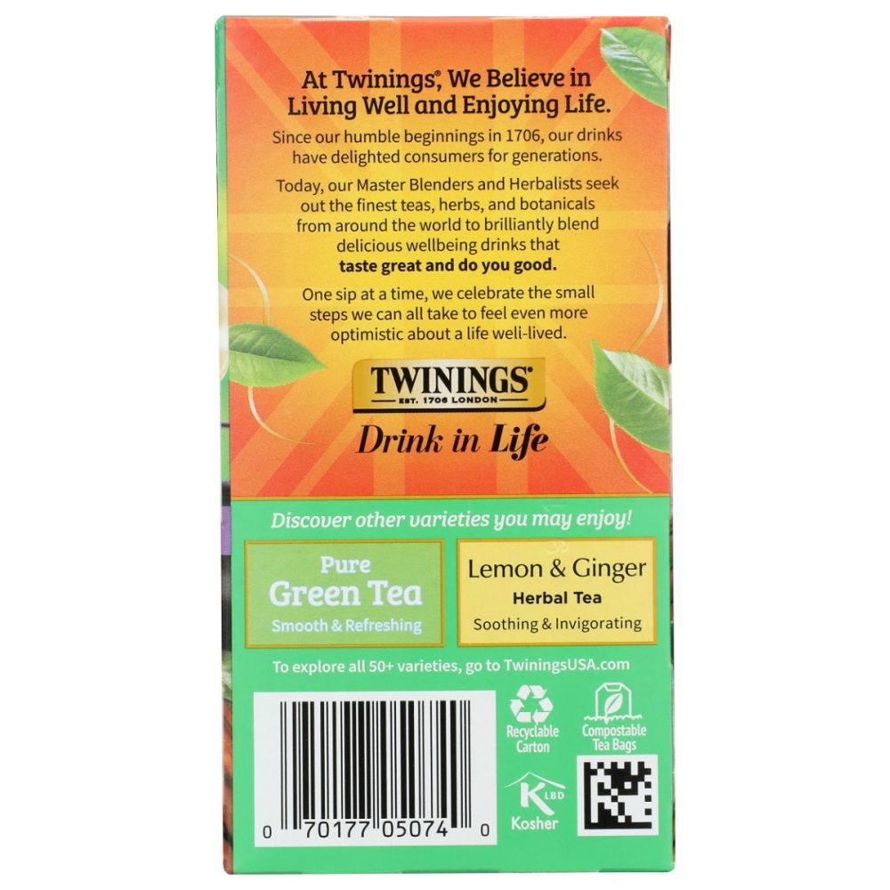 TWININGS OF LONDON: Green Tea Jasmine, 20 Tea Bags, 1.41 Oz - SMART GREENS