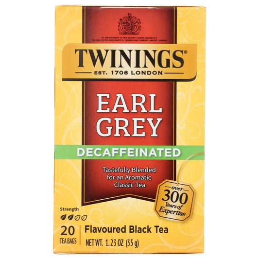 TWININGS OF LONDON: Classics Earl Grey Naturally Decaffeinated, 20 Tea Bags, 1.23 oz - SMART GREENS