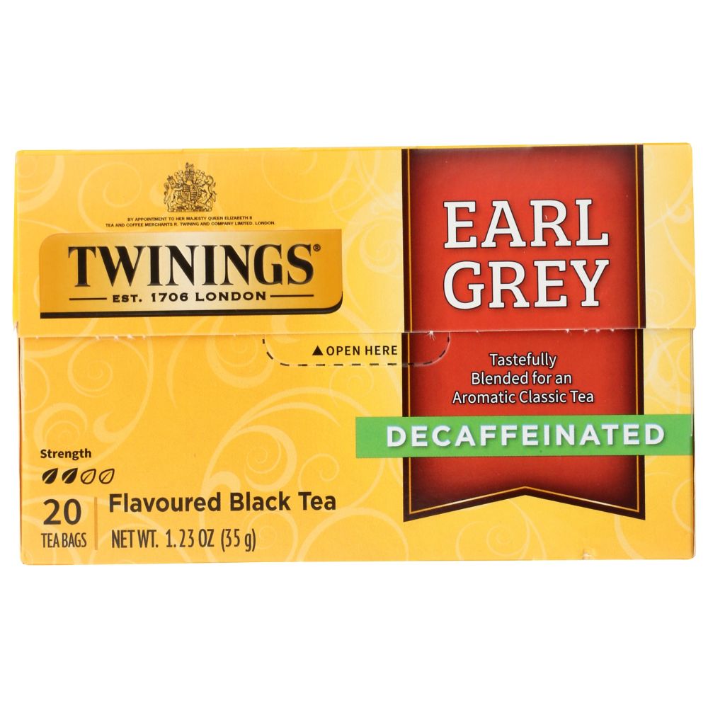 TWININGS OF LONDON: Classics Earl Grey Naturally Decaffeinated, 20 Tea Bags, 1.23 oz - SMART GREENS