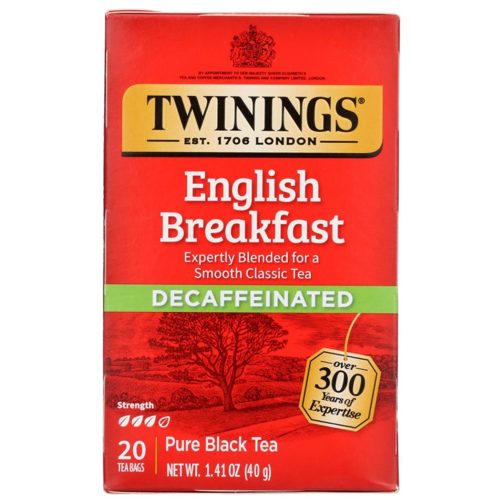 TWININGS OF LONDON: Classics English Breakfast Tea Naturally Decaffeinated, 20 Tea Bags, 1.41 oz - SMART GREENS
