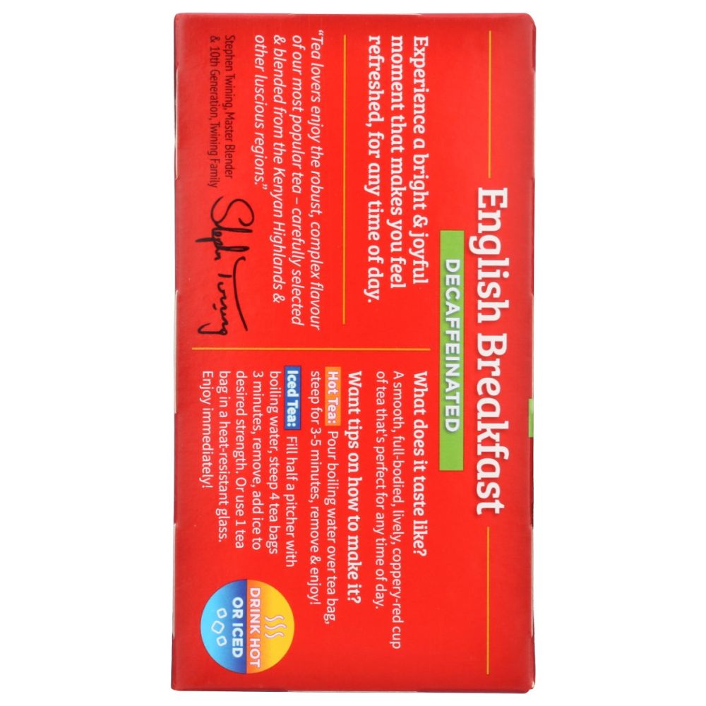 TWININGS OF LONDON: Classics English Breakfast Tea Naturally Decaffeinated, 20 Tea Bags, 1.41 oz - SMART GREENS
