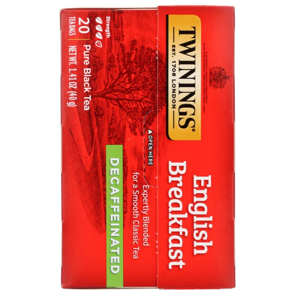 TWININGS OF LONDON: Classics English Breakfast Tea Naturally Decaffeinated, 20 Tea Bags, 1.41 oz - SMART GREENS