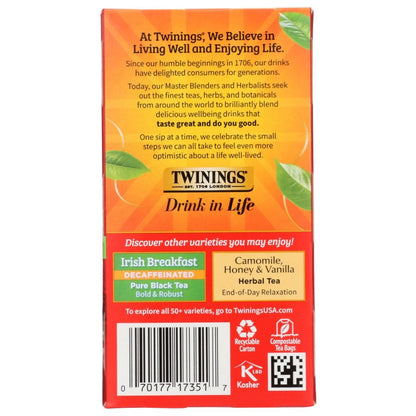 TWININGS OF LONDON: Classics English Breakfast Tea Naturally Decaffeinated, 20 Tea Bags, 1.41 oz - SMART GREENS
