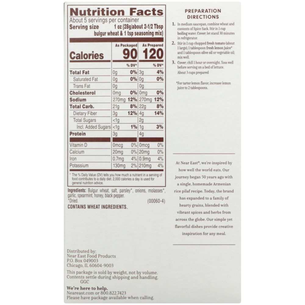 NEAR EAST Tabouleh Mix wheat salad with bulgur, parsley, and mint in 5.25 oz package