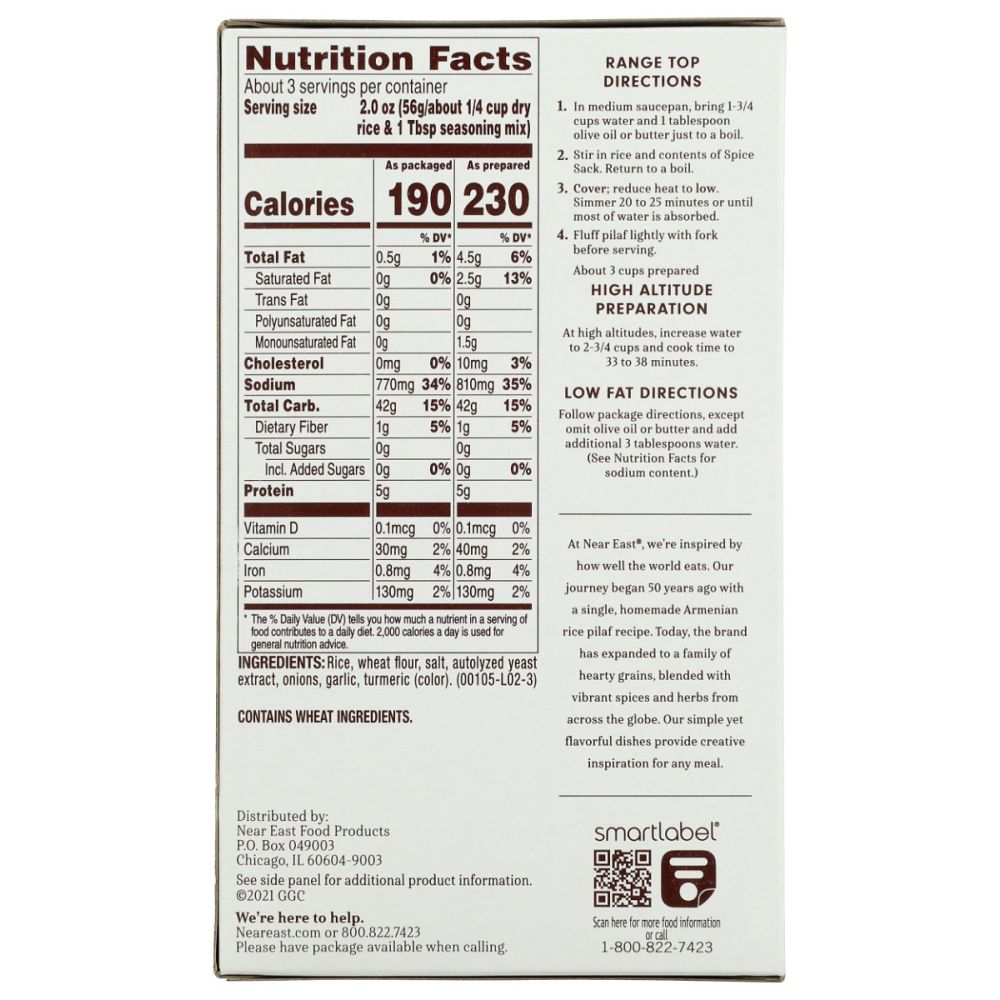 NEAR EAST: Rice Pilaf Mix Original, 6.09 Oz - SMART GREENS