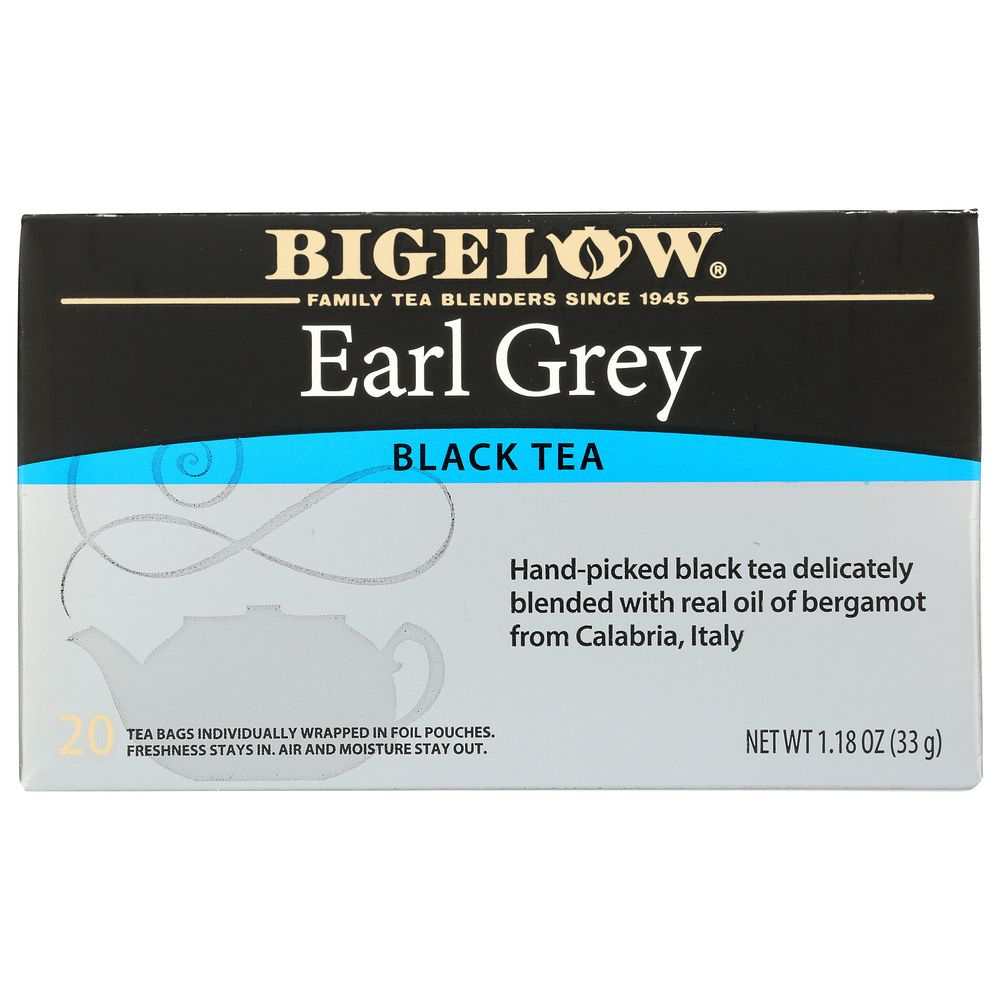 BIGELOW Earl Grey black tea box with 20 tea bags for premium flavor and aroma