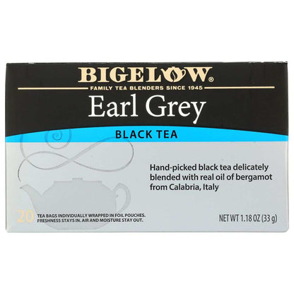 BIGELOW Earl Grey black tea box with 20 tea bags for premium flavor and aroma