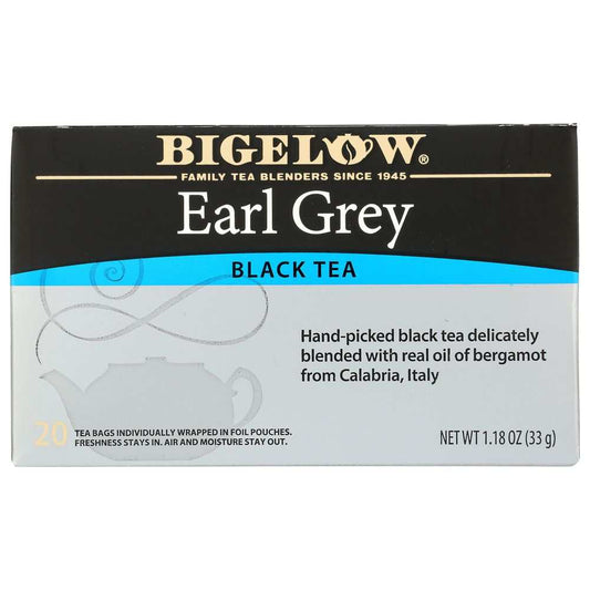BIGELOW Earl Grey black tea box with 20 tea bags for premium flavor and aroma