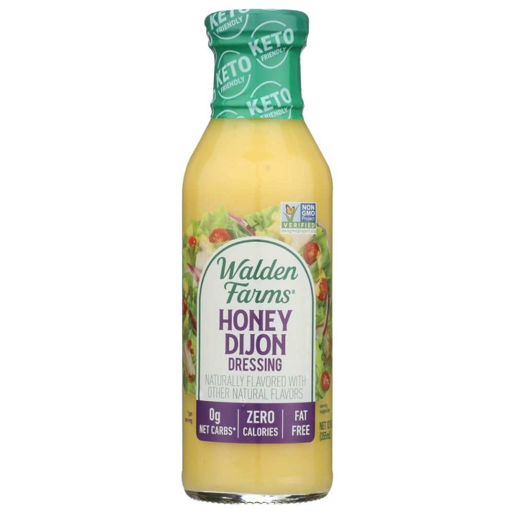 WALDEN FARMS Honey Dijon Dressing 12 oz bottle with natural ingredients and aged vinegars