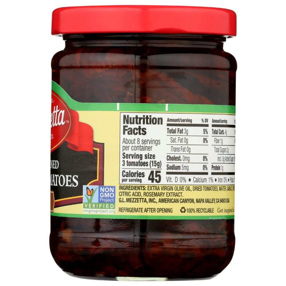 MEZZETTA sun-ripened dried tomatoes in olive oil jar with herbs
