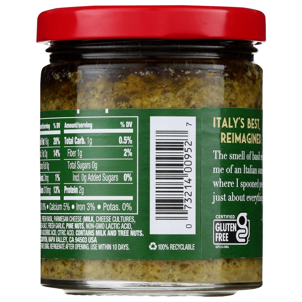MEZZETTA: Napa Valley Bistro Homemade Style Basil Pesto, 6.25 oz - SMART GREENS