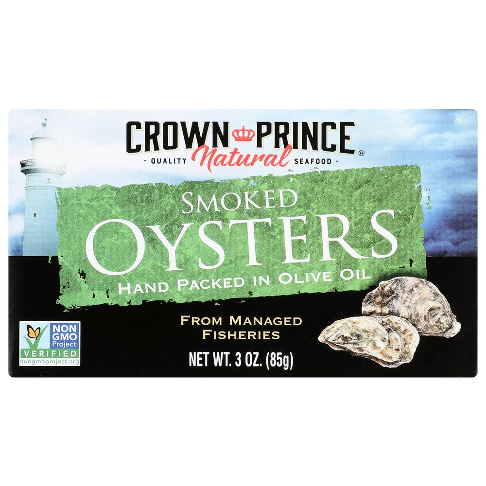 CROWN PRINCE: Naturally Smoked Oysters in Pure Olive Oil, 3 oz - SMART GREENS