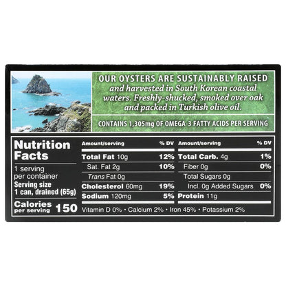 CROWN PRINCE: Naturally Smoked Oysters in Pure Olive Oil, 3 oz - SMART GREENS