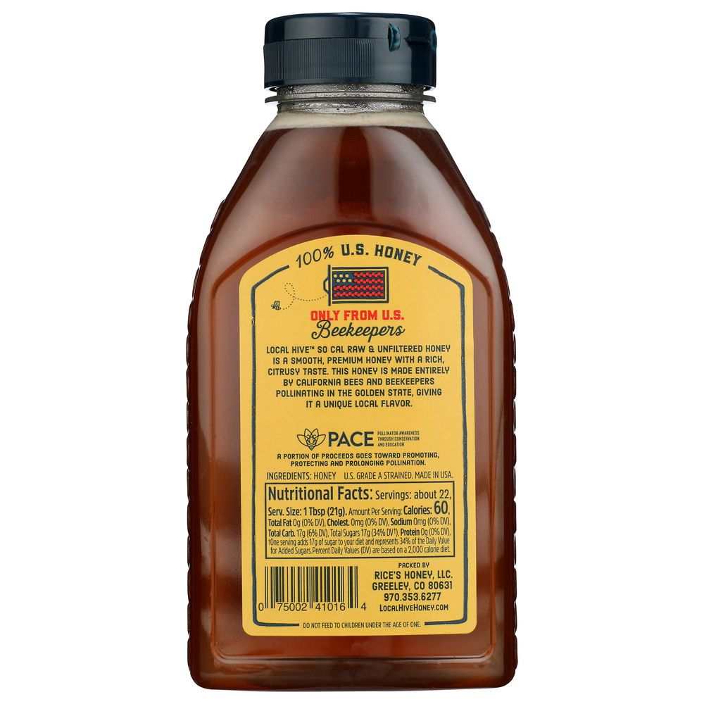 LOCAL HIVE raw and unfiltered So Cal honey 16 oz bottle with natural orange flavor