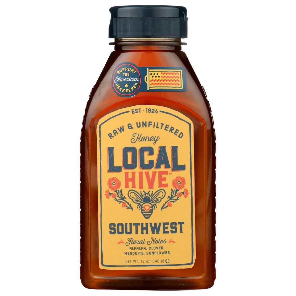 LOCAL HIVE Raw and Unfiltered Southwest Honey 12 oz jar with natural, sweet, smooth flavor