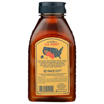 Jar of LOCAL HIVE raw Southwest honey with smooth, sweet flavor and cedar finish