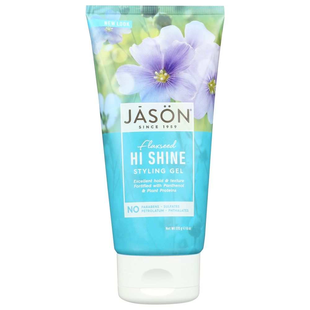 JASON Flaxseed Hi Shine Styling Gel 6 oz bottle for salon quality hair shine and volume