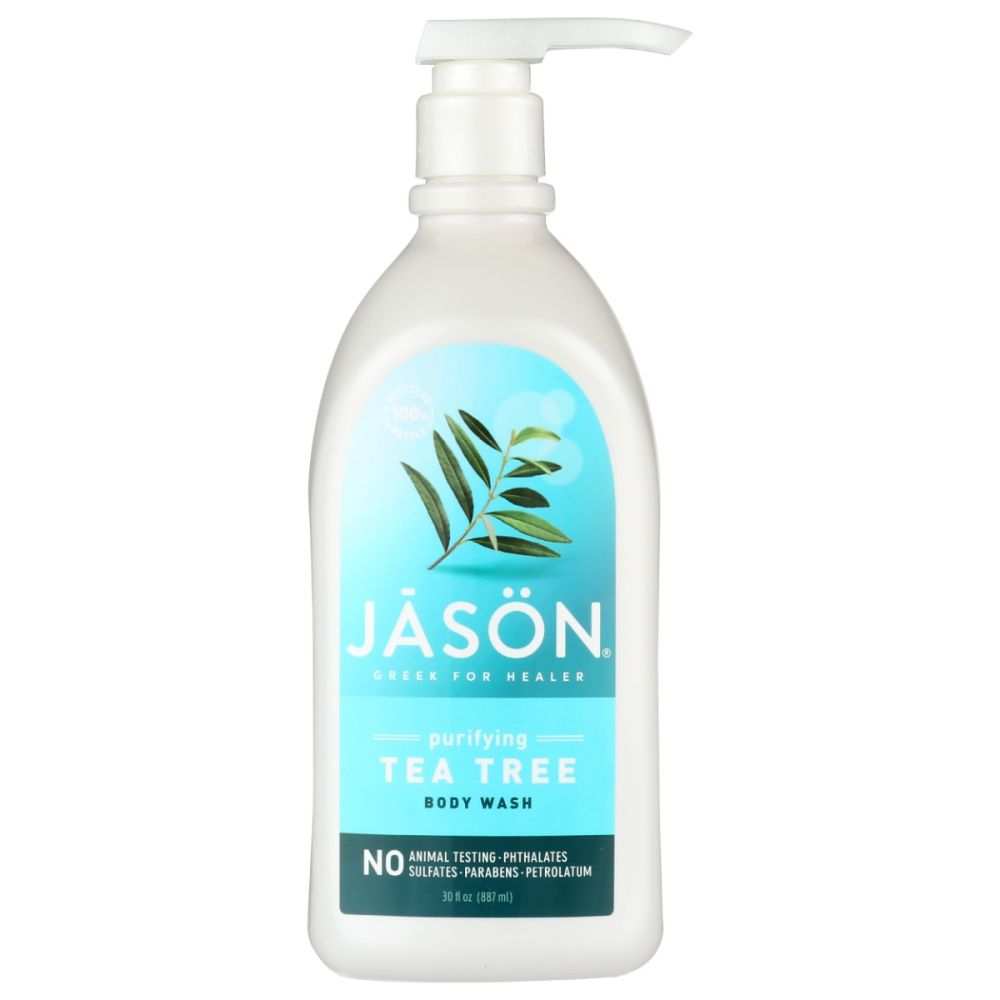 JASON Body Wash Purifying Tea Tree 30oz bottle with aloe vera and vitamin E ingredients for gentle cleansing