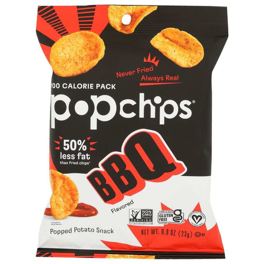 POPCHIPS Barbeque Potato Popped Chip Snack bag showcasing rich smoky flavor and healthy, crunchy texture