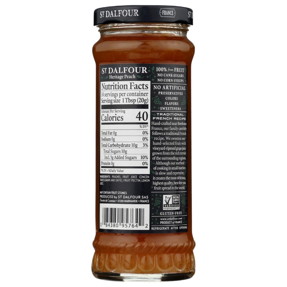 ST DALFOUR: All Natural Fruit Spread Golden Peach, 10 oz - SMART GREENS