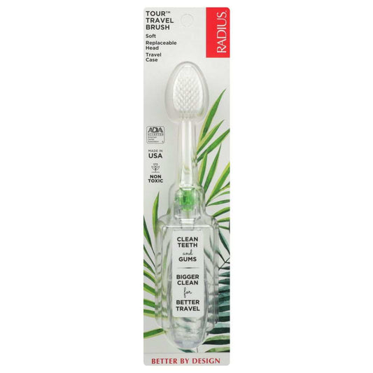 RADIUS Travel Brush Soft with removable head for deep cleaning on the go