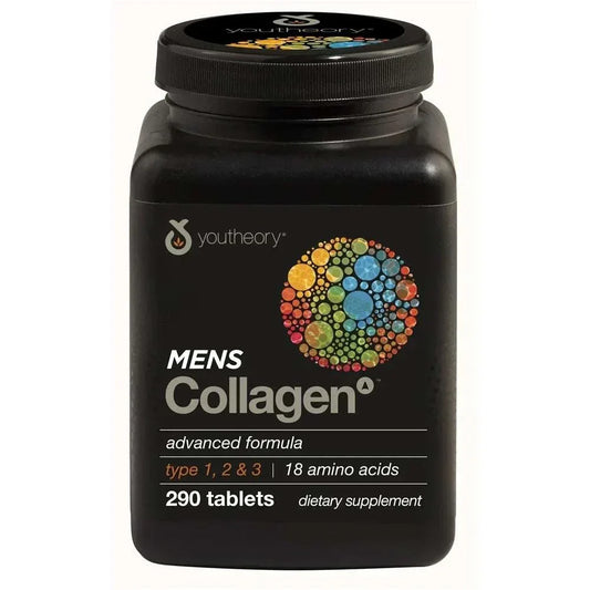 YOUTHEORY Mens Collagen Advanced Formula 290 tablets bottle for joint and skin health