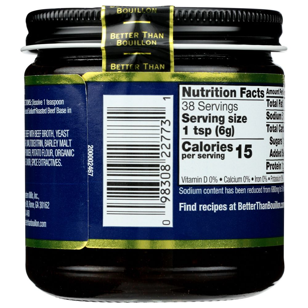 BETTER THAN BOUILLON: All Natural Reduce Sodium Beef Base, 8 Oz - SMART GREENS