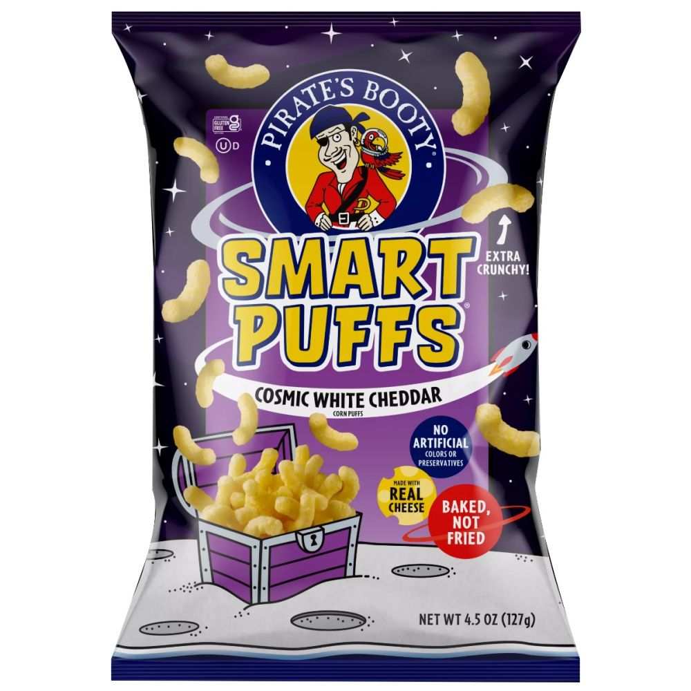Pirate Brands Smart Cosmic White Cheddar Corn Puffs 4.5 oz gluten free snack bag