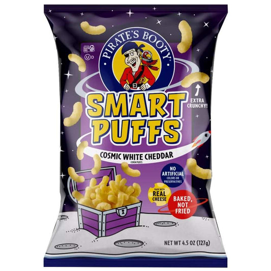 Pirate Brands Smart Cosmic White Cheddar Corn Puffs 4.5 oz gluten free snack bag