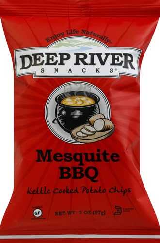 DEEP RIVER Kettle Cooked Potato Chips Mesquite BBQ 2 oz bag with natural ingredients and no trans fat