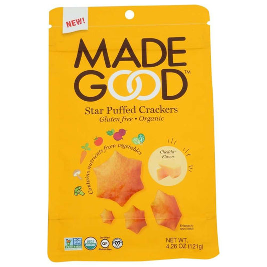 MADEGOOD Cracker Cheddar Org organic vegan gluten-free cheddar snack crackers in 4.25oz bag