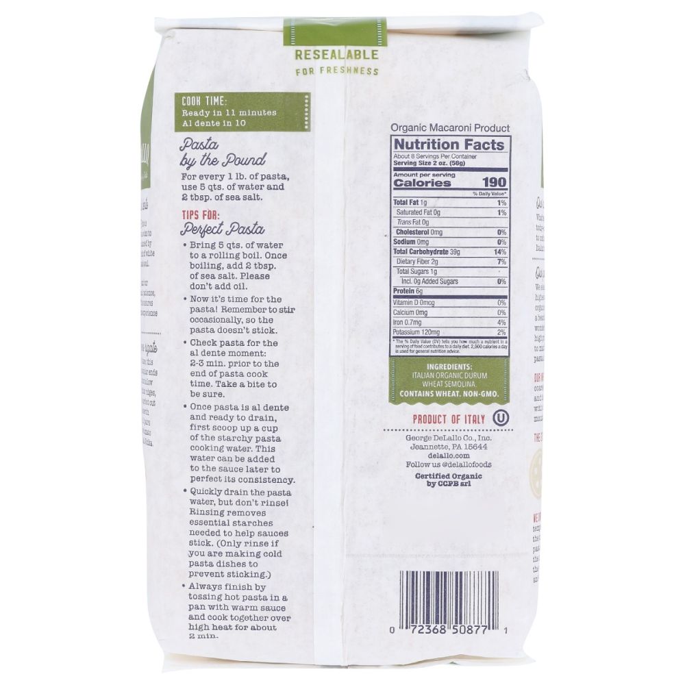 DELALLO: Pasta Semolina Penne Rigati Org, 16 oz - SMART GREENS