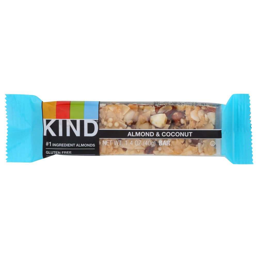 KIND Fruit and Nut Bar Almonds and Coconut healthy snack bar with visible nuts and fruits