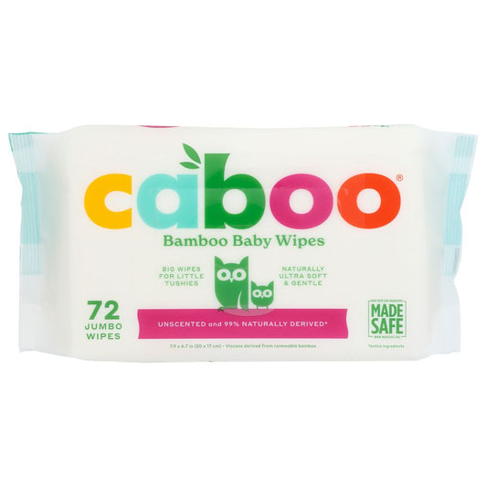 Caboo Bamboo Baby Wipes pack, 72 unscented, ultra soft, eco-friendly wipes