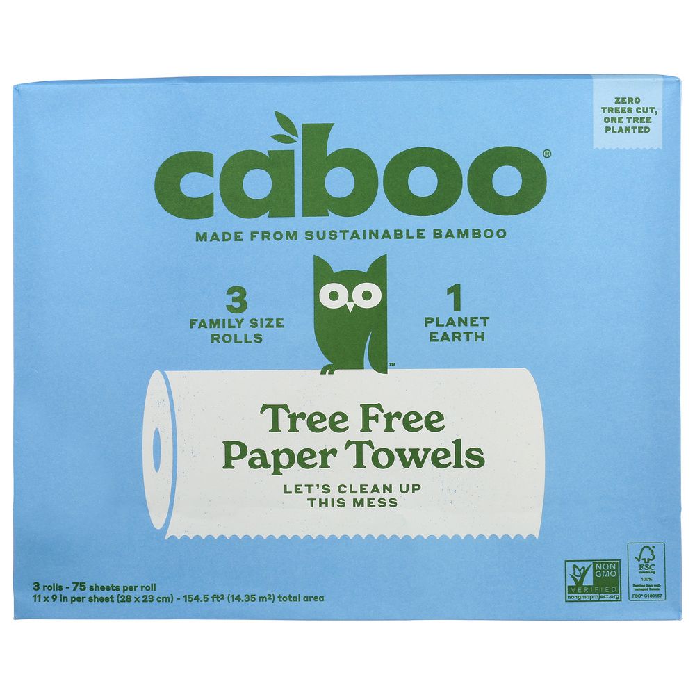 Caboo tree free paper towels family size 3-pack, sustainable bamboo, eco-friendly packaging