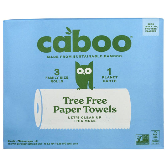 Caboo tree free paper towels family size 3-pack, sustainable bamboo, eco-friendly packaging