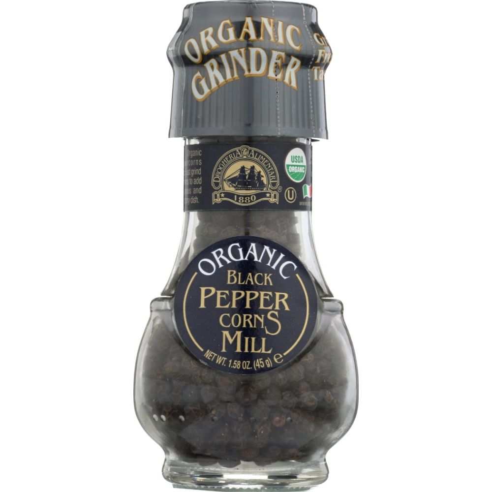 Organic Black Pepper Corns mill for fresh grinding, 1.58 oz packaging