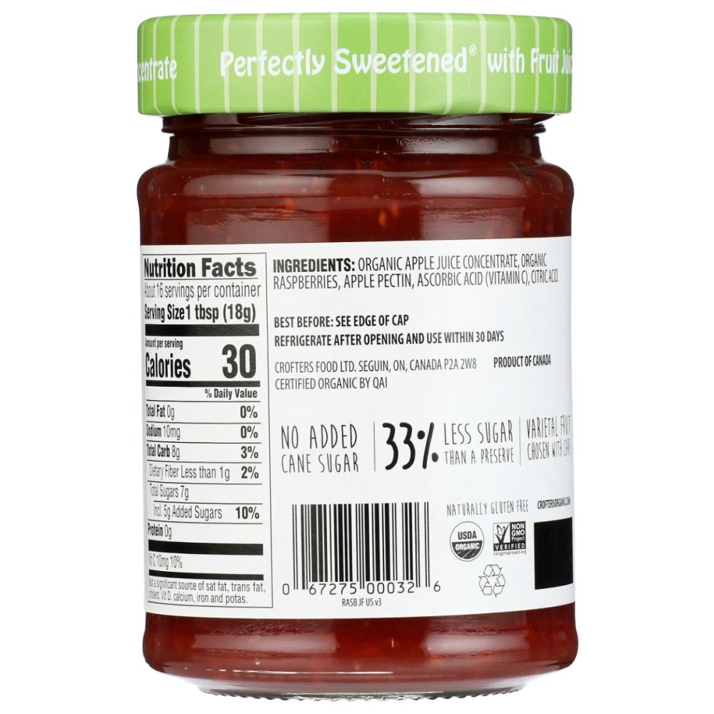 CROFTERS: Organic Raspberry Fruit Spread, 10 oz - SMART GREENS