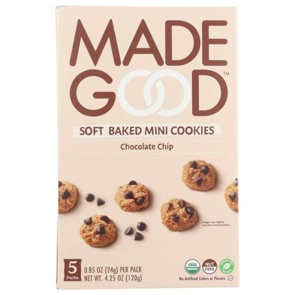 MADEGOOD chocolate chip soft baked mini cookies 5 pack gluten-free vegan dark chocolate chips