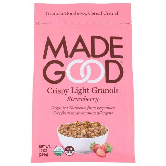 MADEGOOD Strawberry Crispy Light Granola 10 oz resealable pouch with organic strawberries and gluten-free oats
