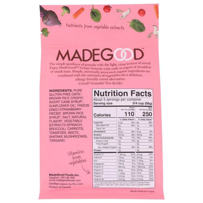 MADEGOOD Strawberry Crispy Light Granola 10 oz with fresh strawberry flavor