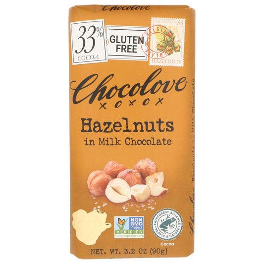 CHOCOLOVE: Hazelnuts In Milk Chocolate Bar, 3.2 oz - SMART GREENS