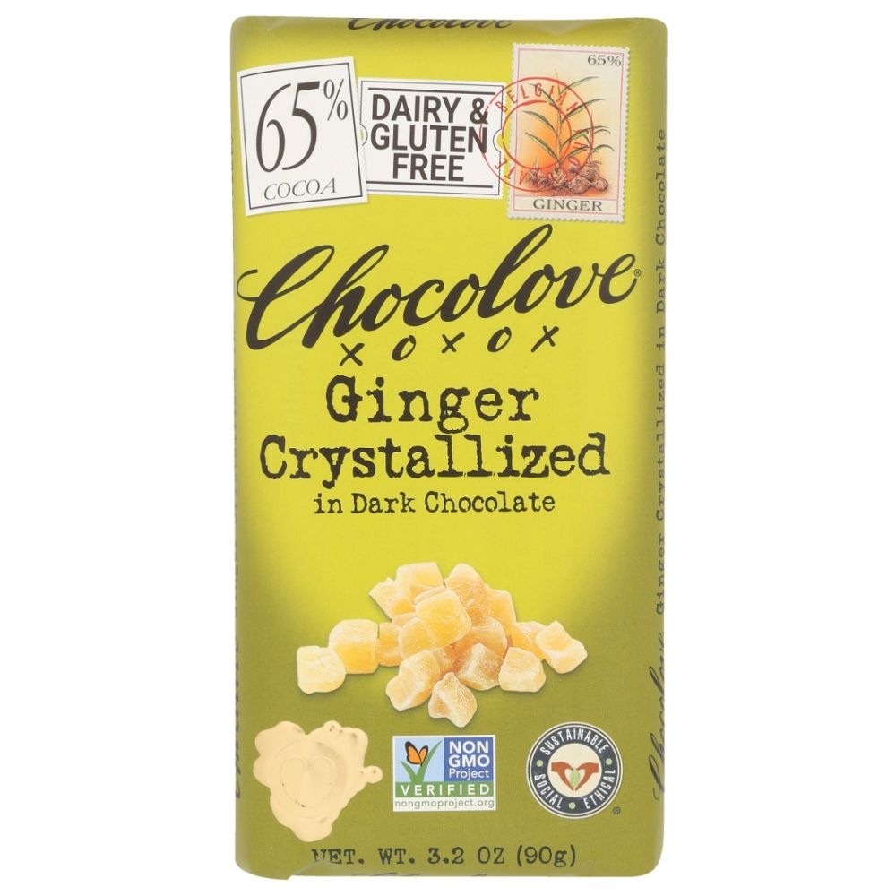 CHOCOLOVE: Dark Chocolate Bar Crystallized Ginger, 3.2 oz - SMART GREENS