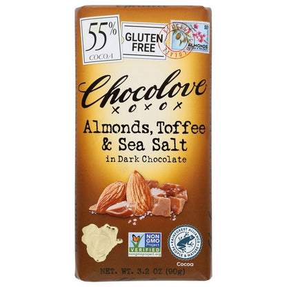 CHOCOLOVE: Almonds Toffee & Sea Salt in Dark Chocolate, 3.2 oz - SMART GREENS
