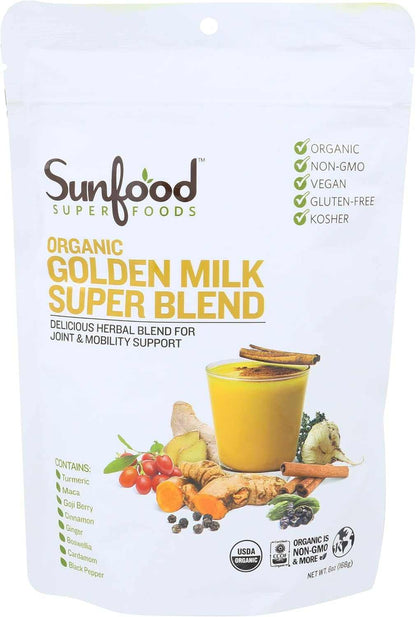 SUNFOOD SUPERFOODS Golden Milk Super Blend 6 oz organic turmeric and ginger wellness latte mix