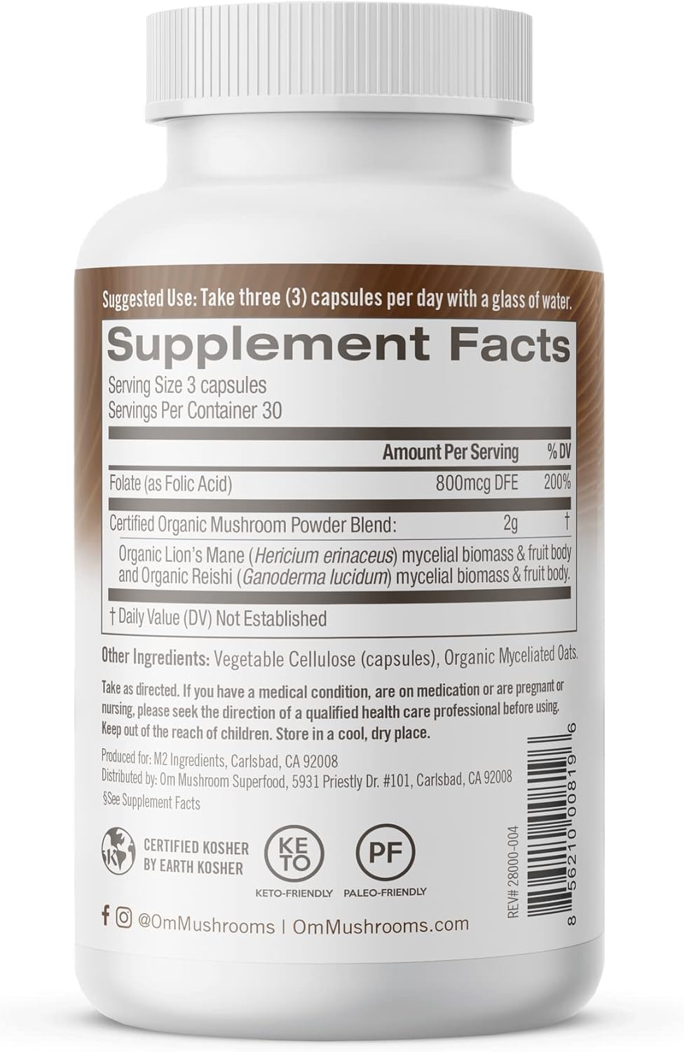 OM ORGANIC MUSHROOM NUTRITION: Brain Fuel Lions Mane Folate, 90 vc