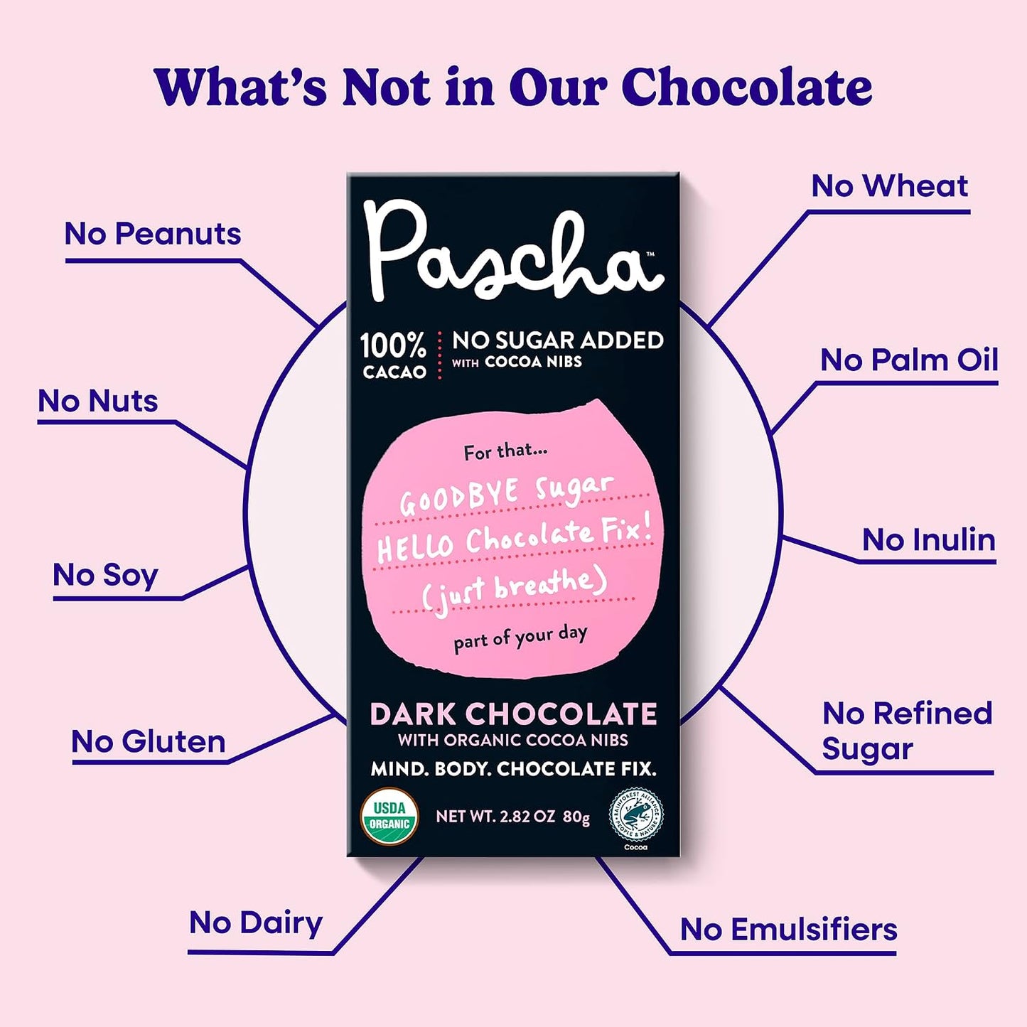 PASCHA: Dark Chocolate with Organic Cocoa Nibs, 2.82 oz