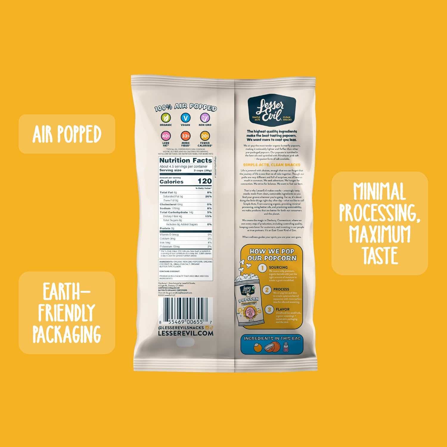 LESSER EVIL Buddha Bowl Himalayan Gold dairy-free organic popcorn with coconut oil