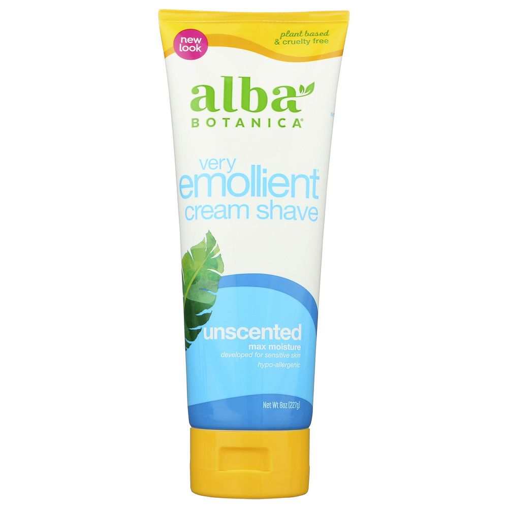 ALBA BOTANICA Very Emollient Unscented Cream Shave 8 oz for smooth, moisturizing shave
