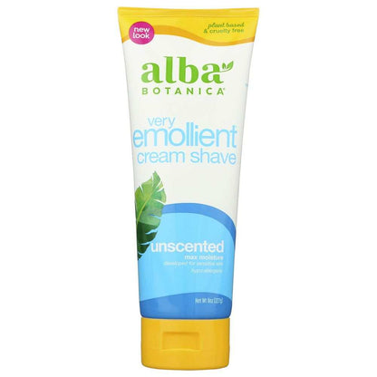 ALBA BOTANICA Very Emollient Unscented Cream Shave 8 oz for smooth, moisturizing shave